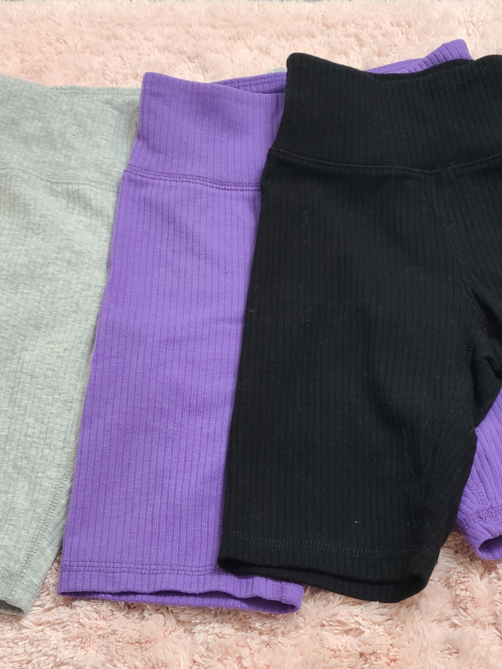 Kids Ribbed Biker Shorts -Gray, Purple, & Black